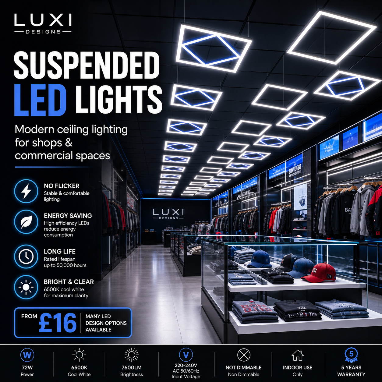 Suspended ceiling LED panel lights for offices and commercial spaces - Glasgow